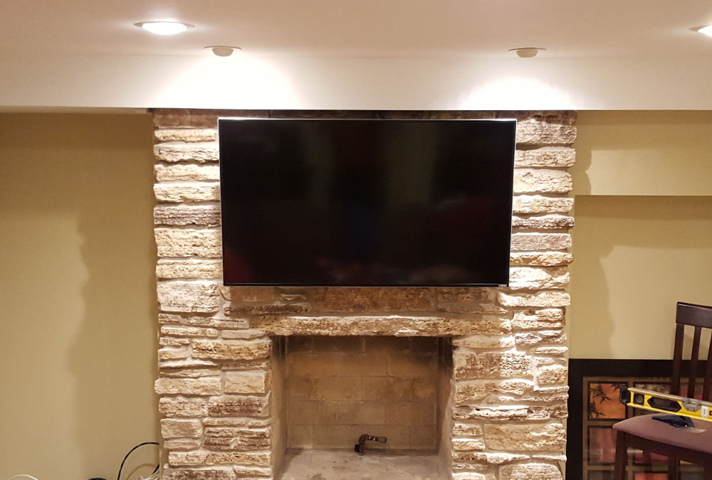 Stone Fireplace TV Mounting